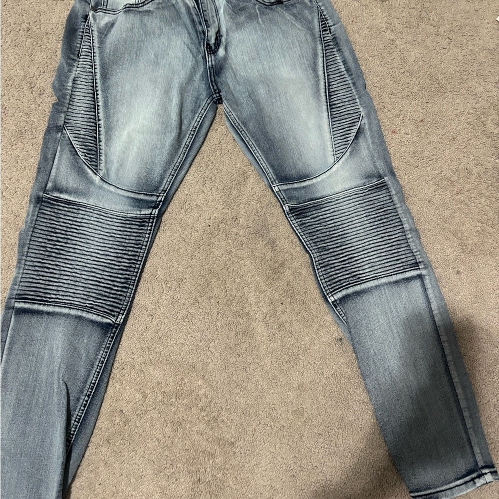Blue Skinny Jeans with Ribbed Knee Panels